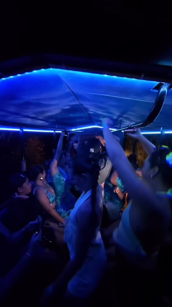 Neon blue lights and dancing on board